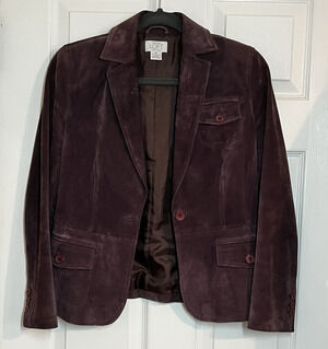 Ann Taylor Loft Suede Leather Jacket Blazer Womens Size 6P Purple classic staple